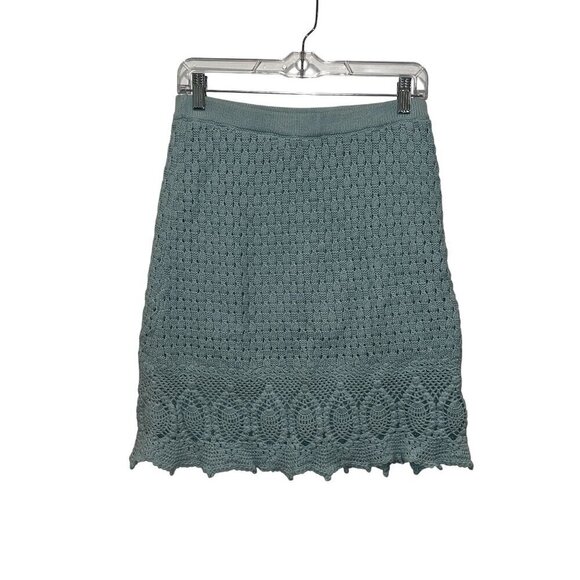 Athleta Womens Knit Lace Skirt S Green Textured Design Elastic Waistband Versati - Picture 2 of 9
